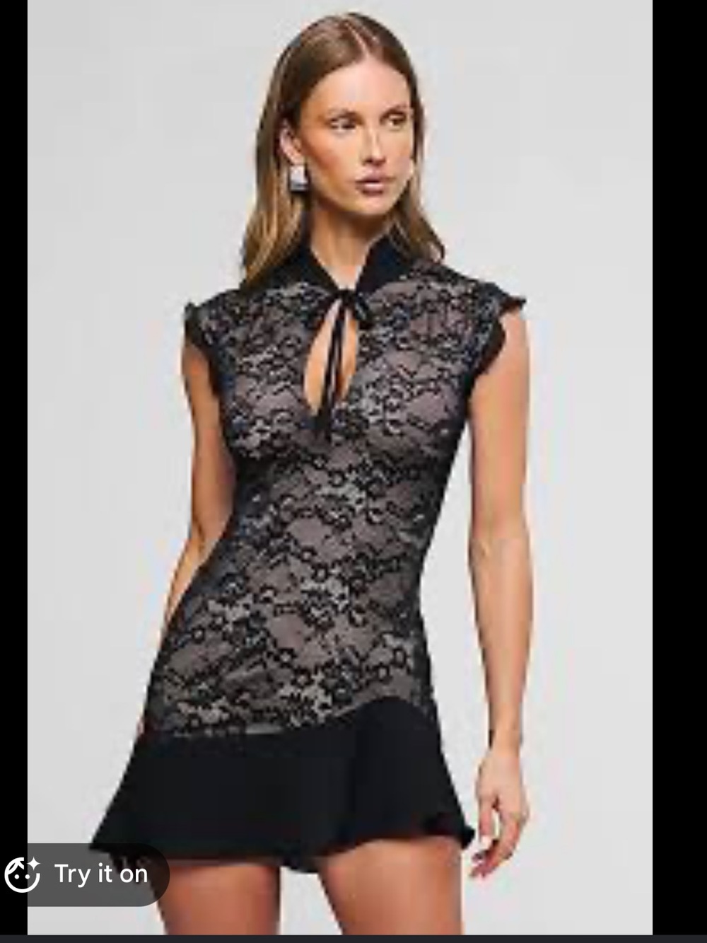 Murci Chic Black Lace Mini Dress with Ruffle Hem size 6
